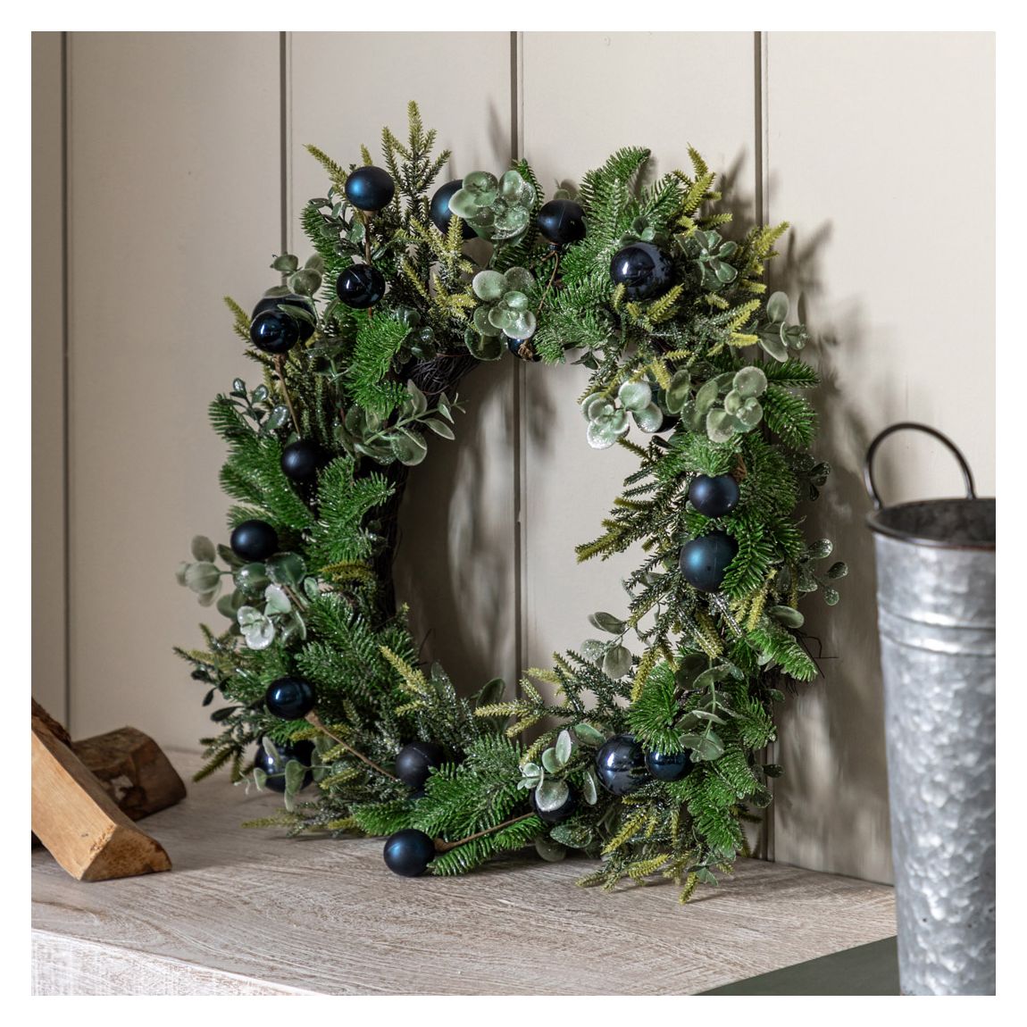 Merry Midnight Navy Bauble Wreath 56cm main product photo