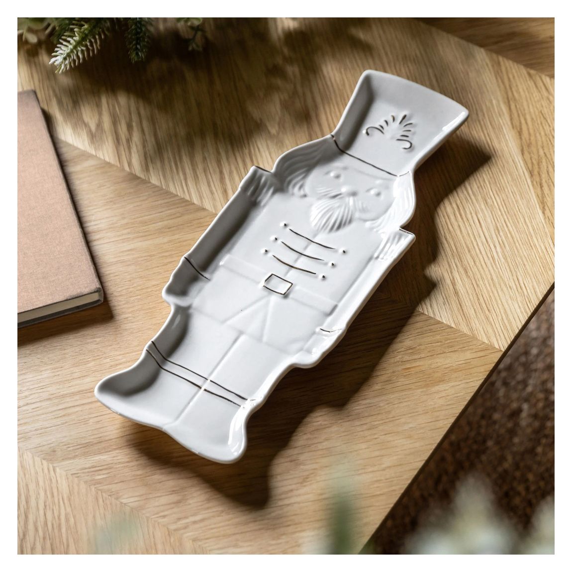 Pearly White Nutcracker Tray, White & Gold main product photo