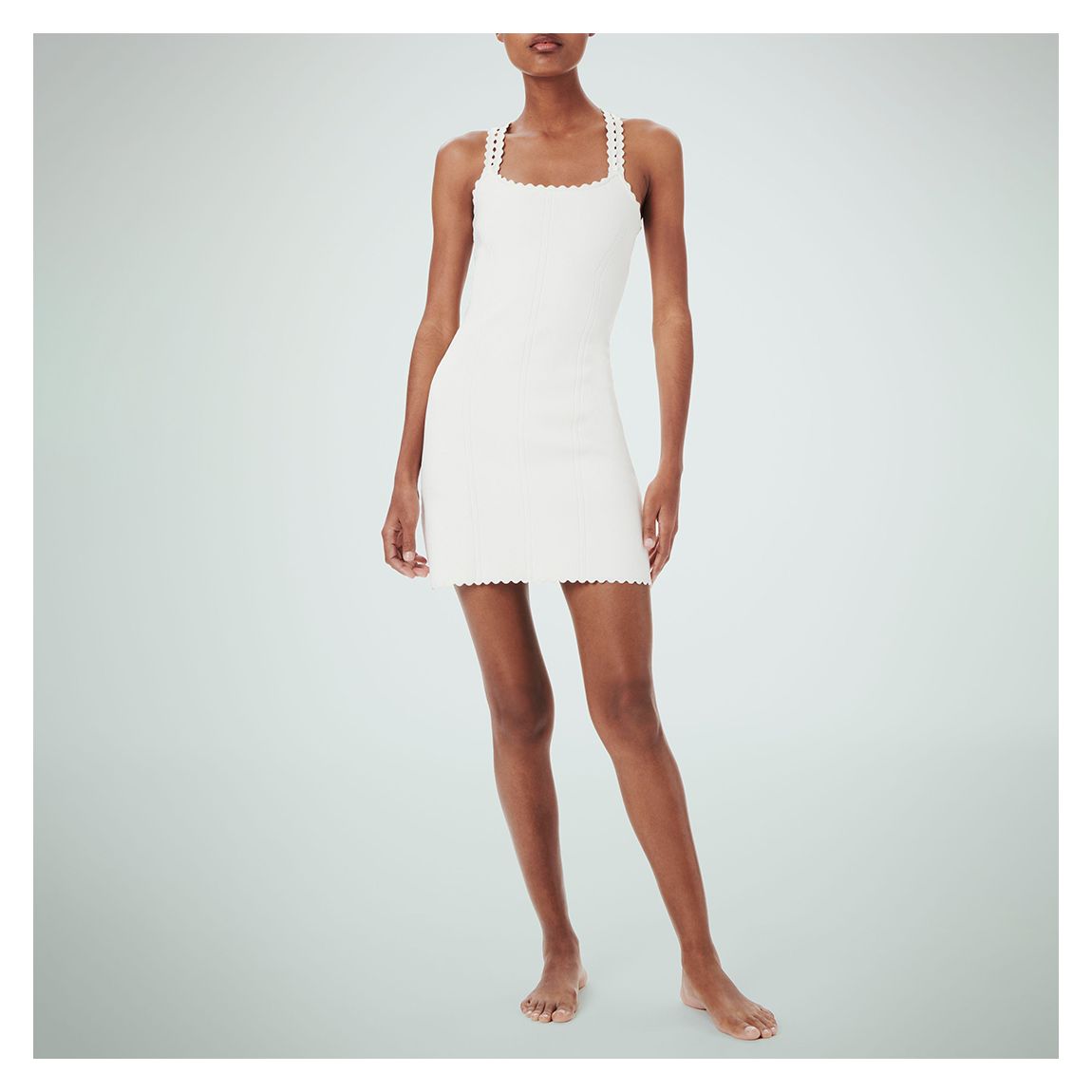 White VB Body Scalloped Strap Mini Dress main product photo