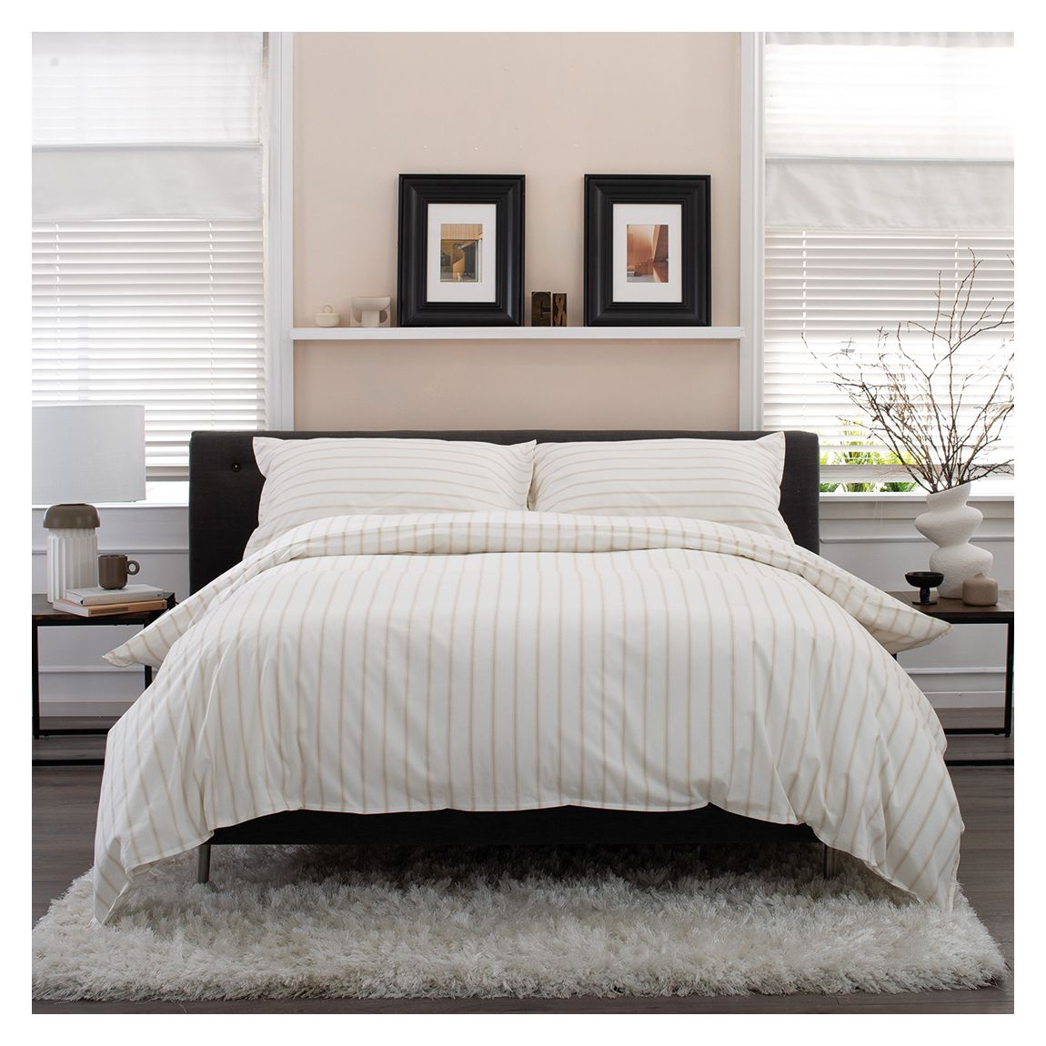 Linear Fall Double Duvet Set, Natural main product photo