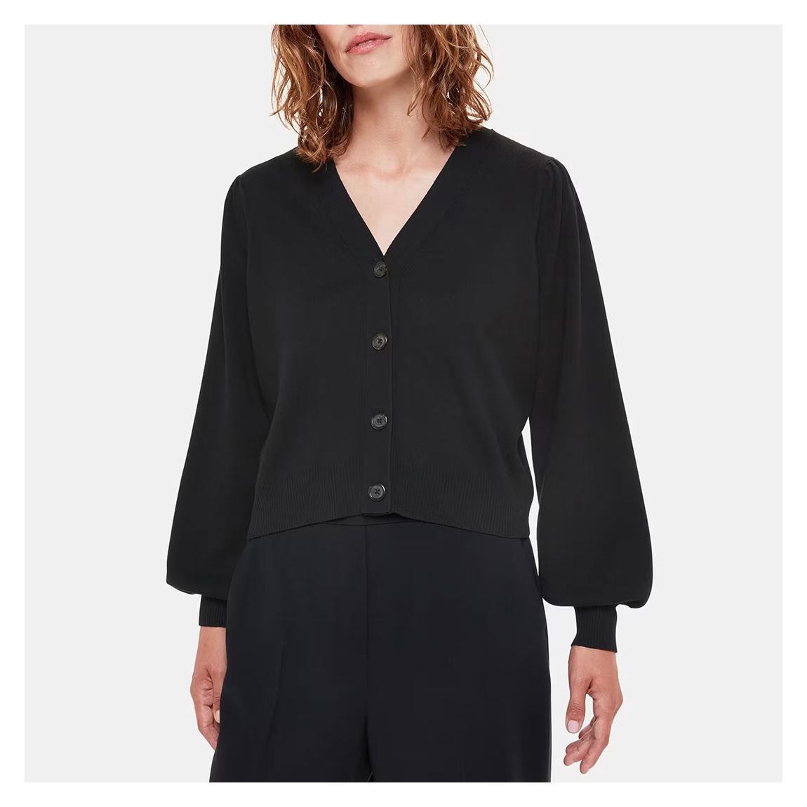 Black Puff Sleeve Cotton Blend Cardigan main product photo