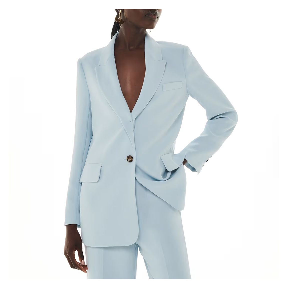 Pale Blue Crepe Relaxed Boyfriend Blazer main product photo