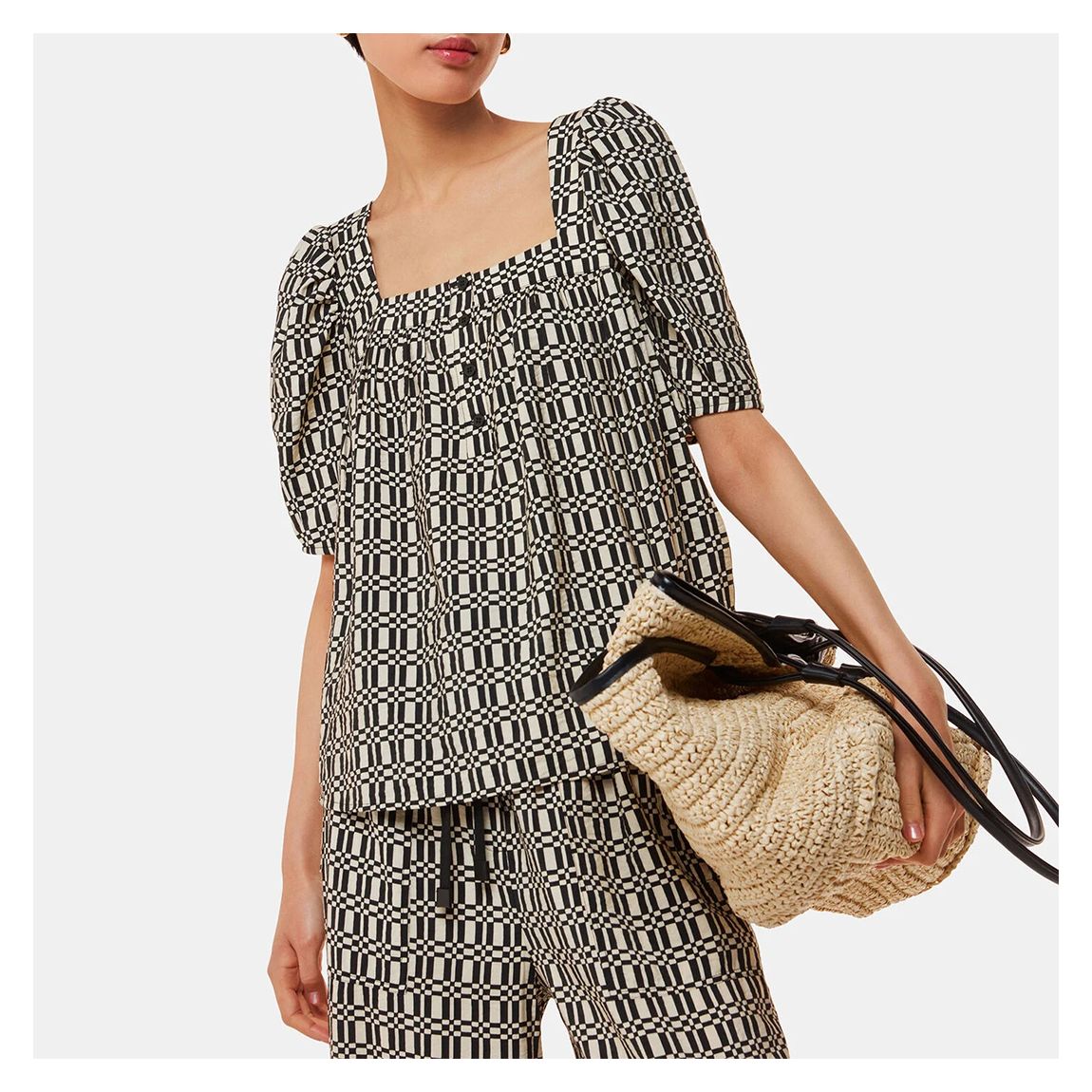 Black Link Check Square Neck Top main product photo