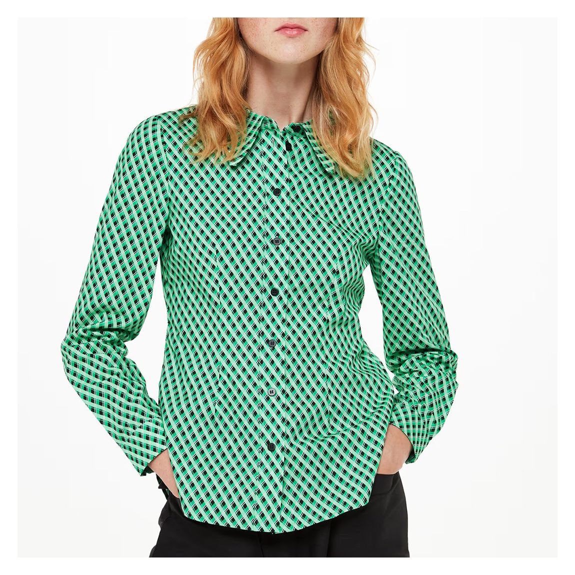 Green Crosshatch Cotton Slim Shirt main product photo