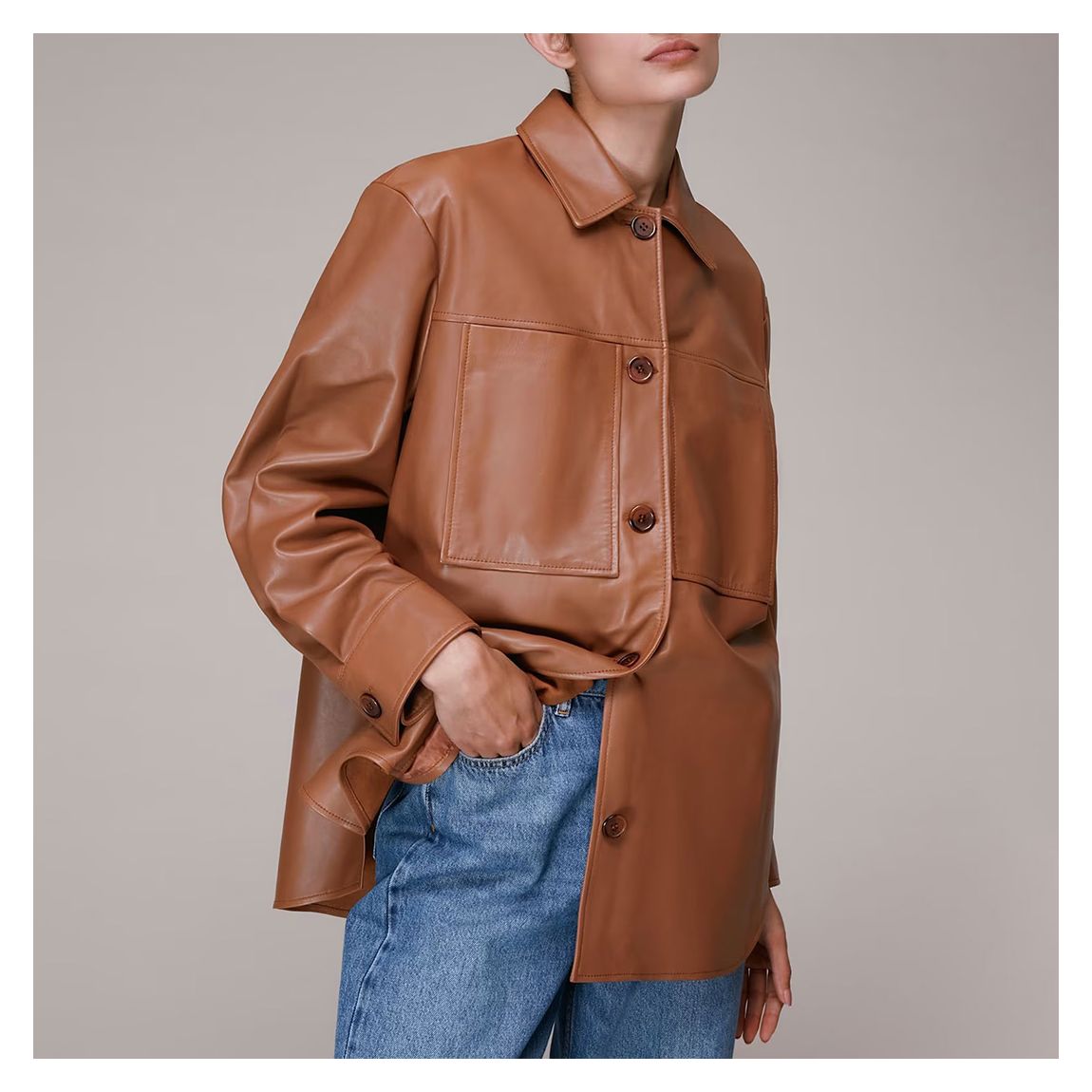 Chocolate Cady Leather Overshirt main product photo