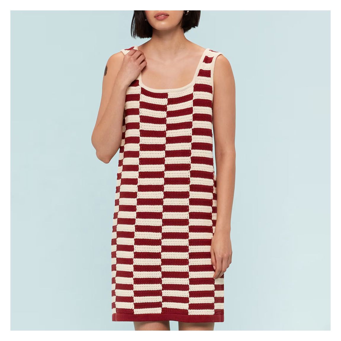 Burgundy Crochet Striped Cotton Dress main product photo