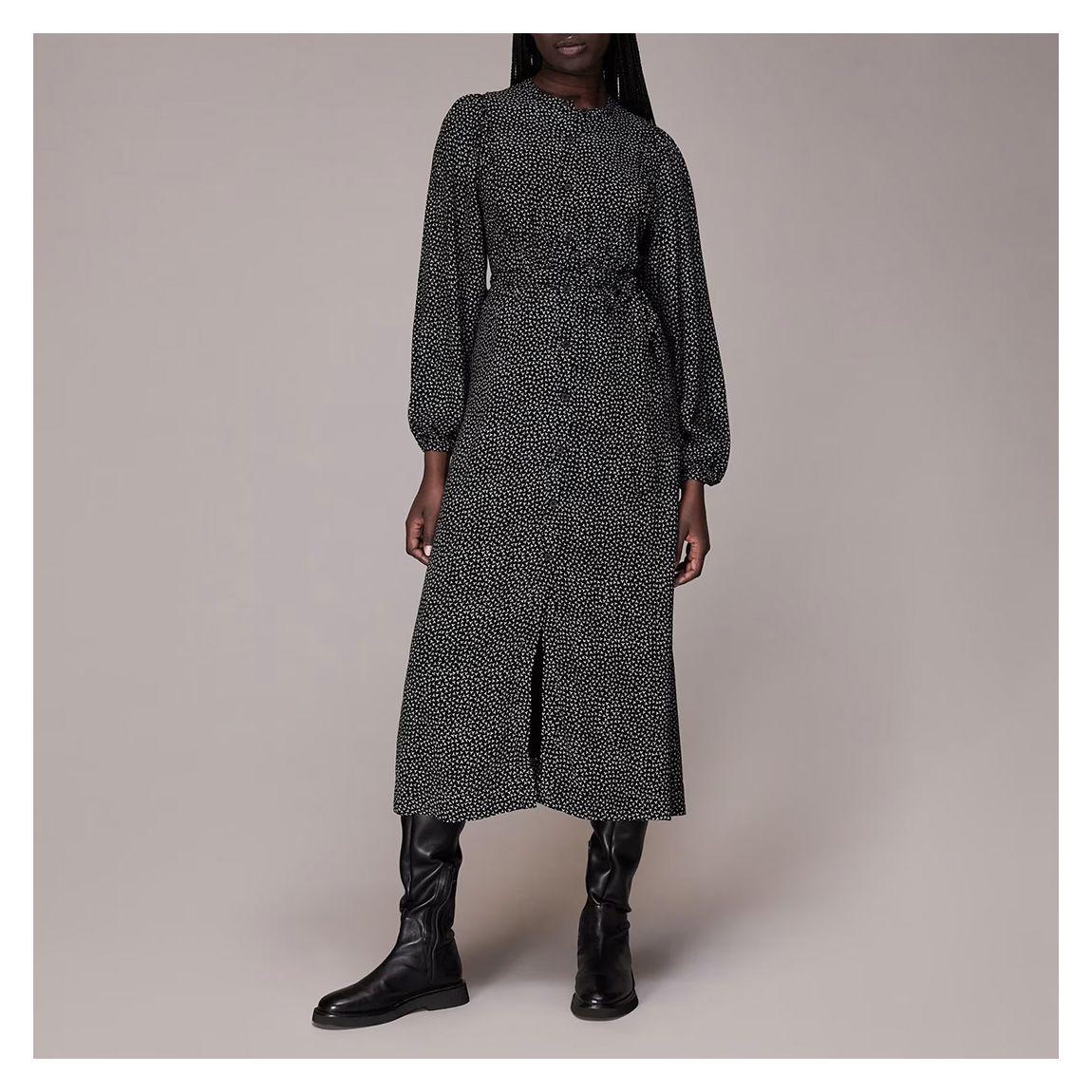 Black Scattered Print Midi Dress main product photo