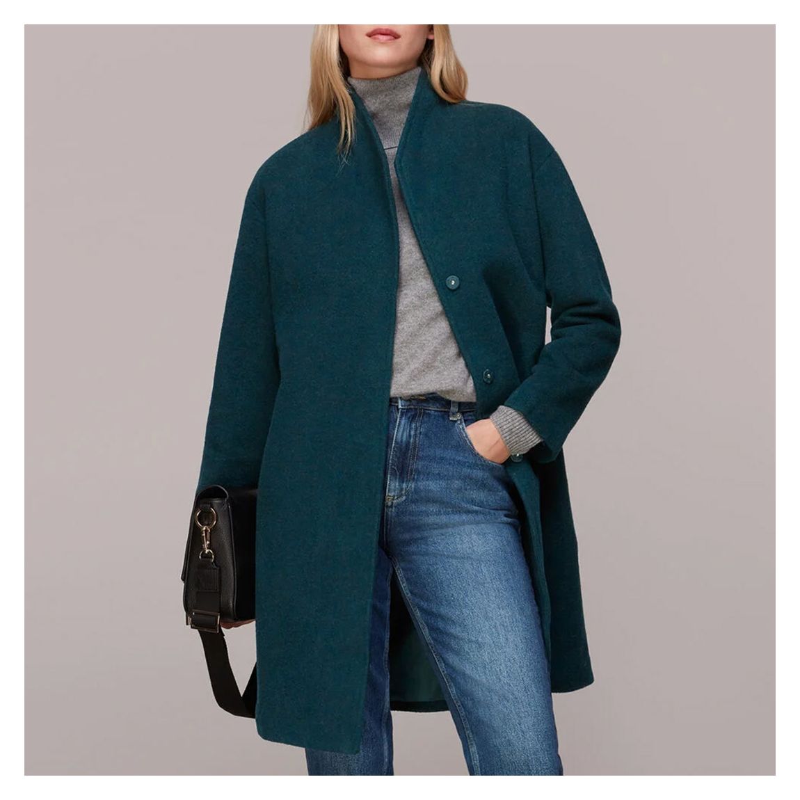 Teal Green Clara Belted Wool Blend Coat main product photo