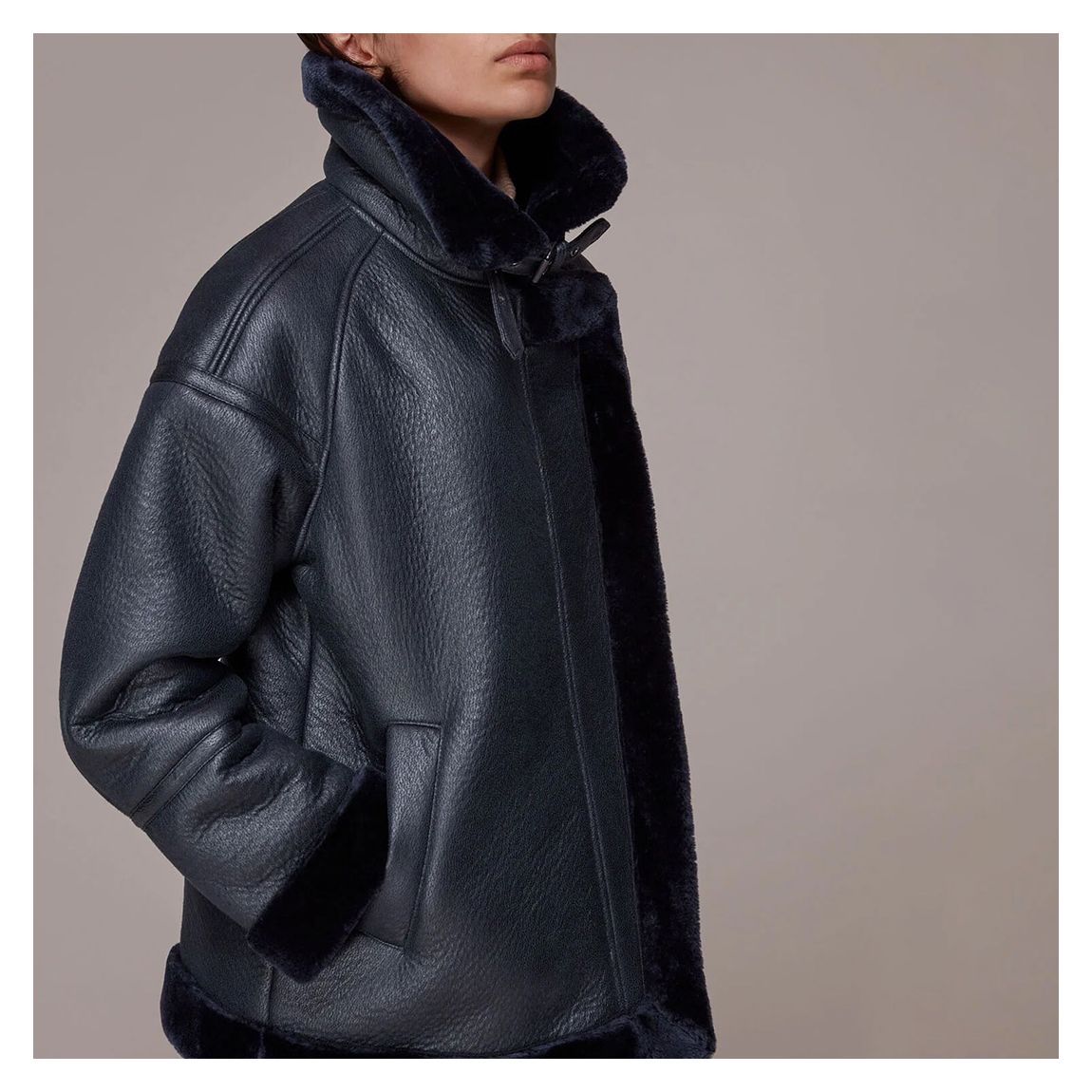 Navy Lauren Faux Fur Biker Jacket main product photo