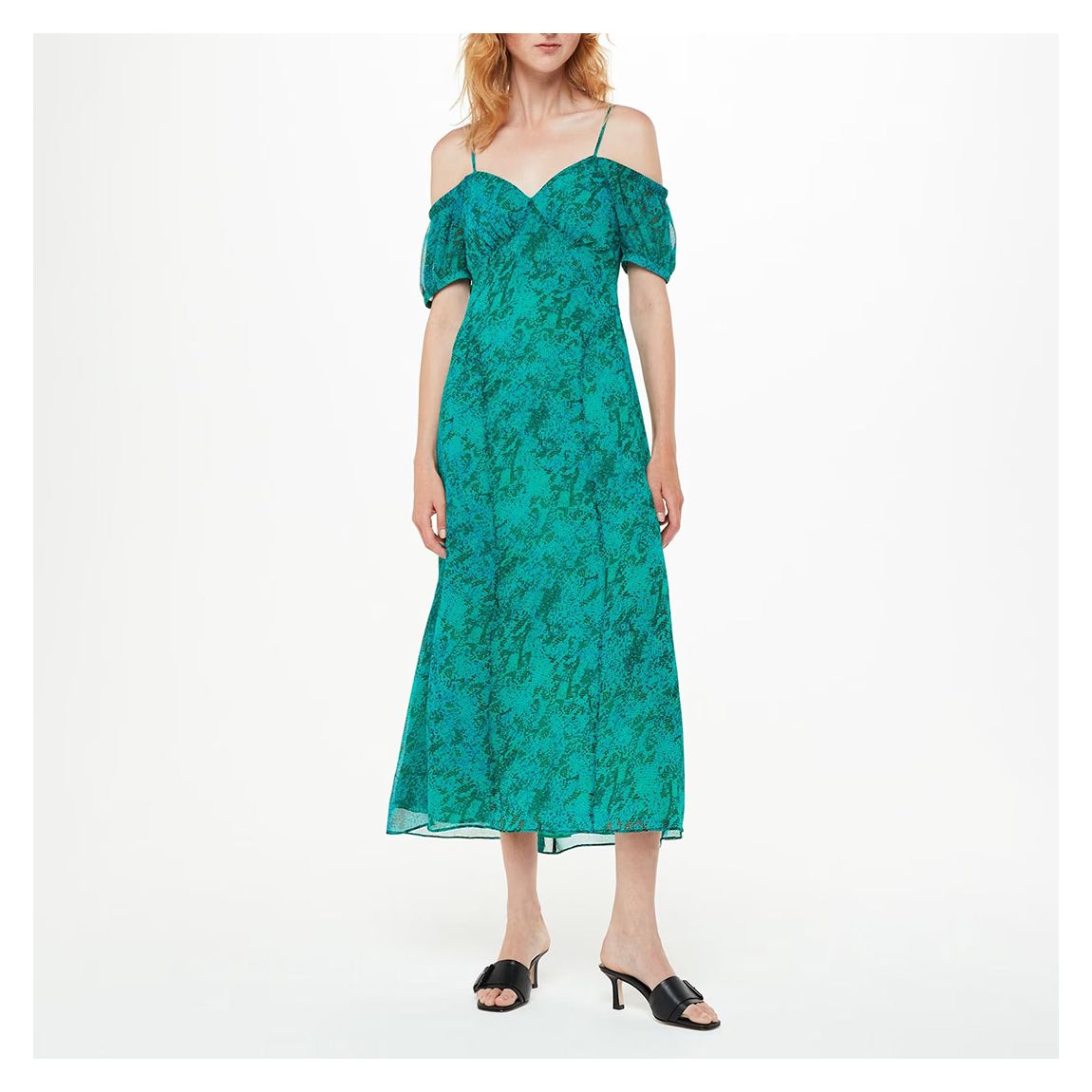 Teal Animal Print Bardot Midi Dress main product photo
