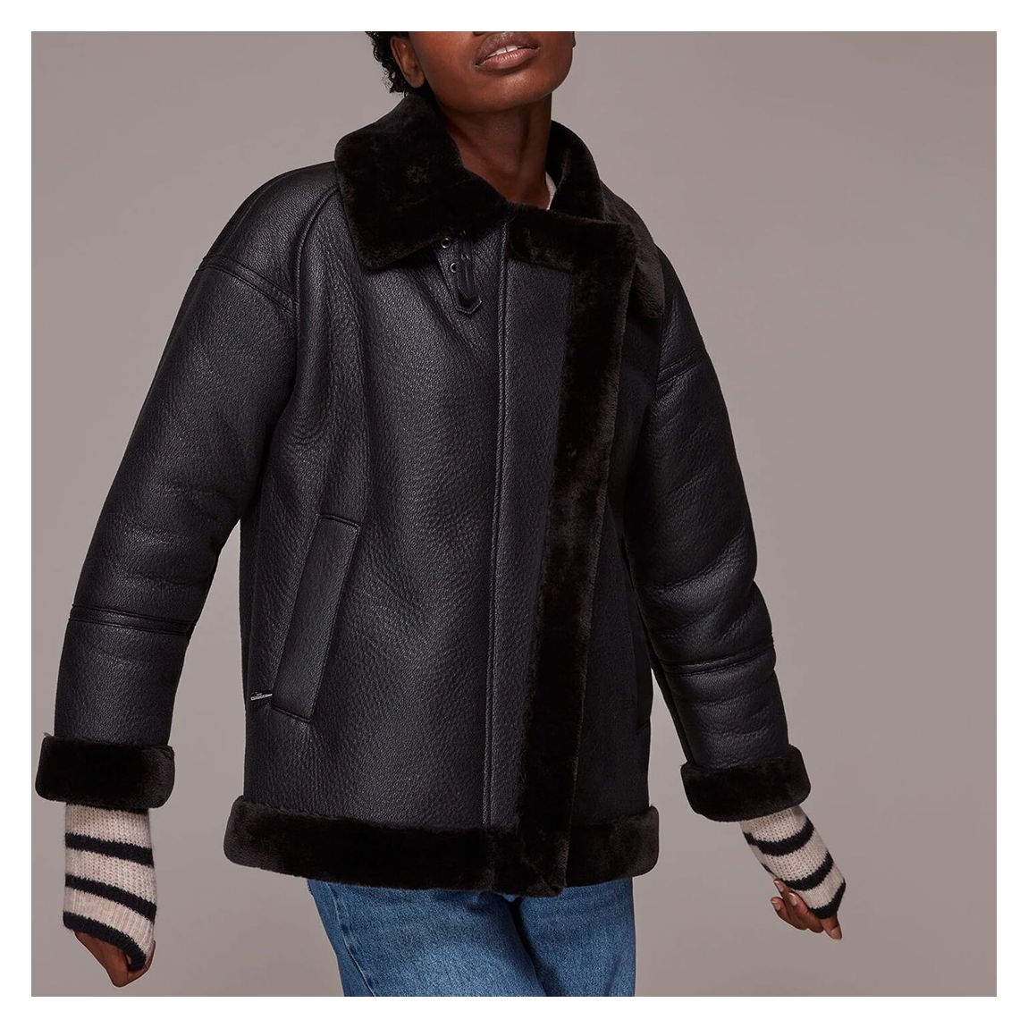 Black Lauren Faux Fur Biker Jacket main product photo