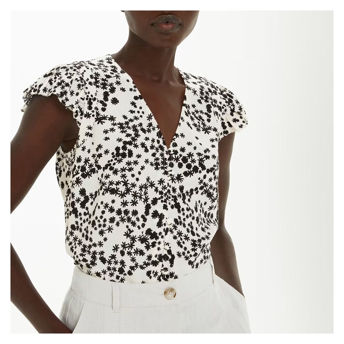 White Floral Print Frill Top main product photo