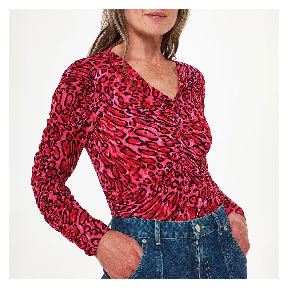 Pink Animal Print Gathered Top main product photo