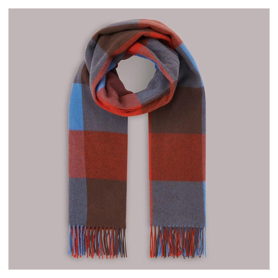 Red Check Fringed Wool Scarf main product photo