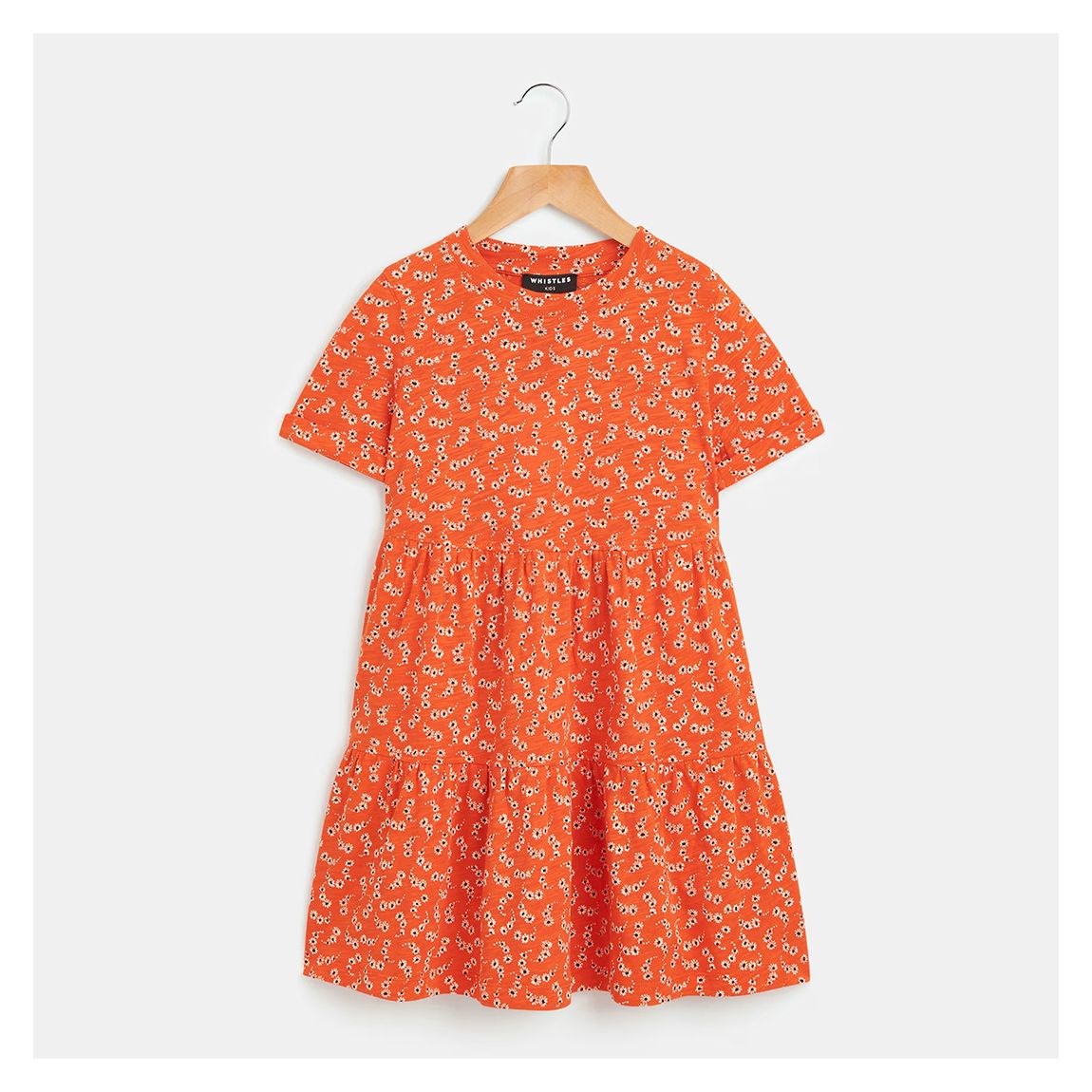 Orange Floral Print Cotton Jersey Dress main product photo