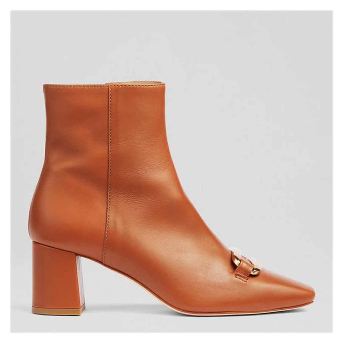 Tan Novella Leather Gold Bar Heeled Ankle Boots main product photo