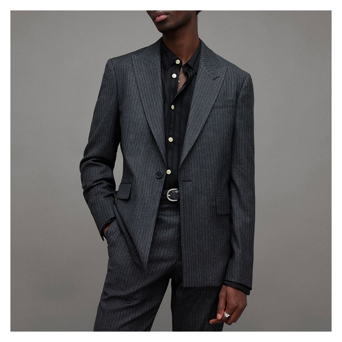Dark Grey Androm Stripe Wool Blend Blazer main product photo