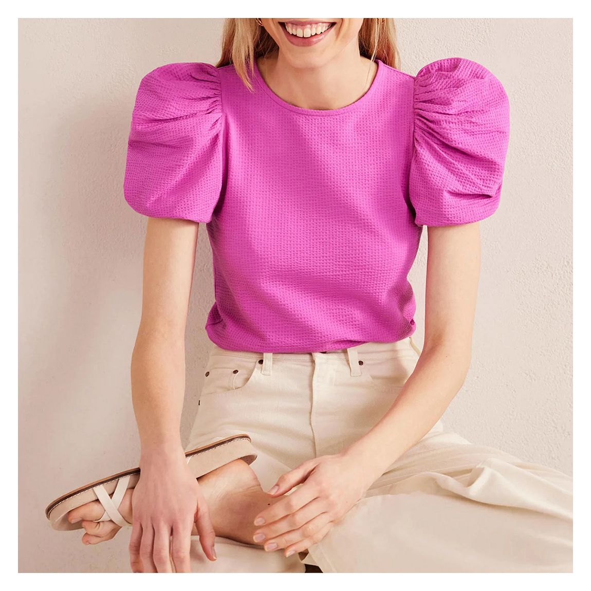 Pink Puff Sleeve Jersey Top main product photo