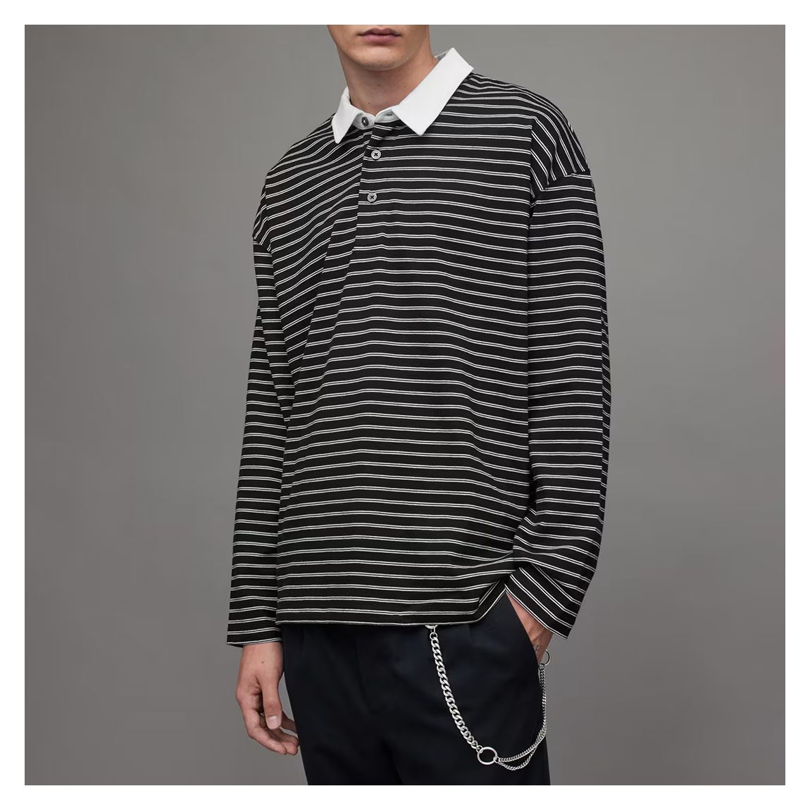 Black Ave Stripe Polo Shirt main product photo