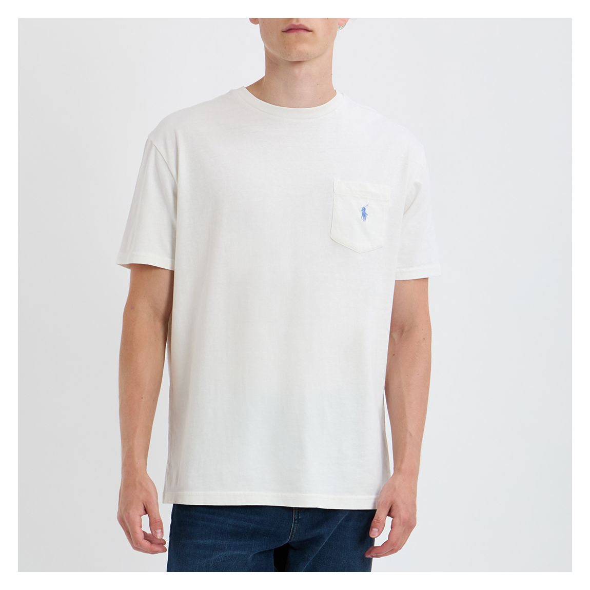 White Chest Pocket Linen Blend T-Shirt main product photo