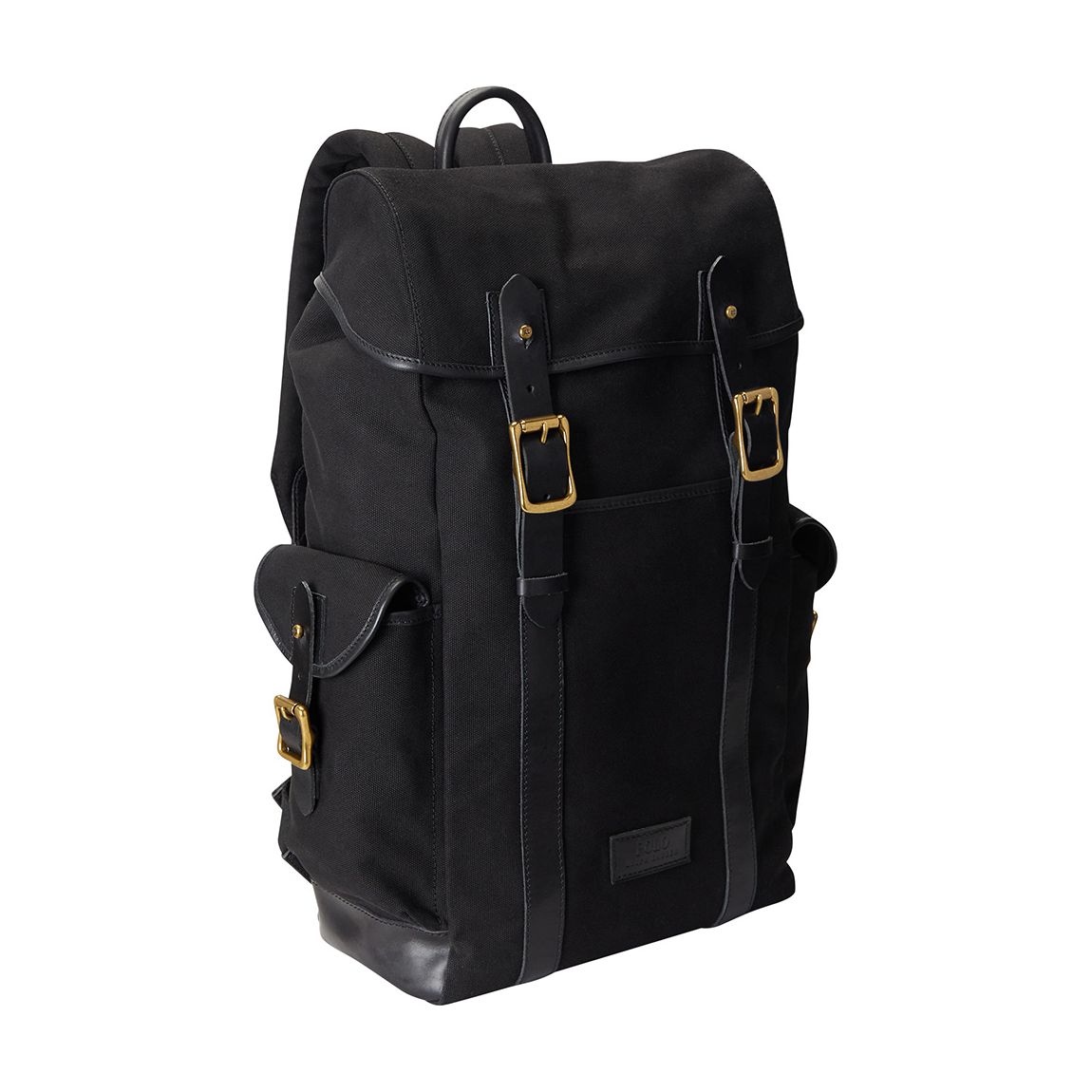 Black Leather Trim Canvas Backpack main product photo