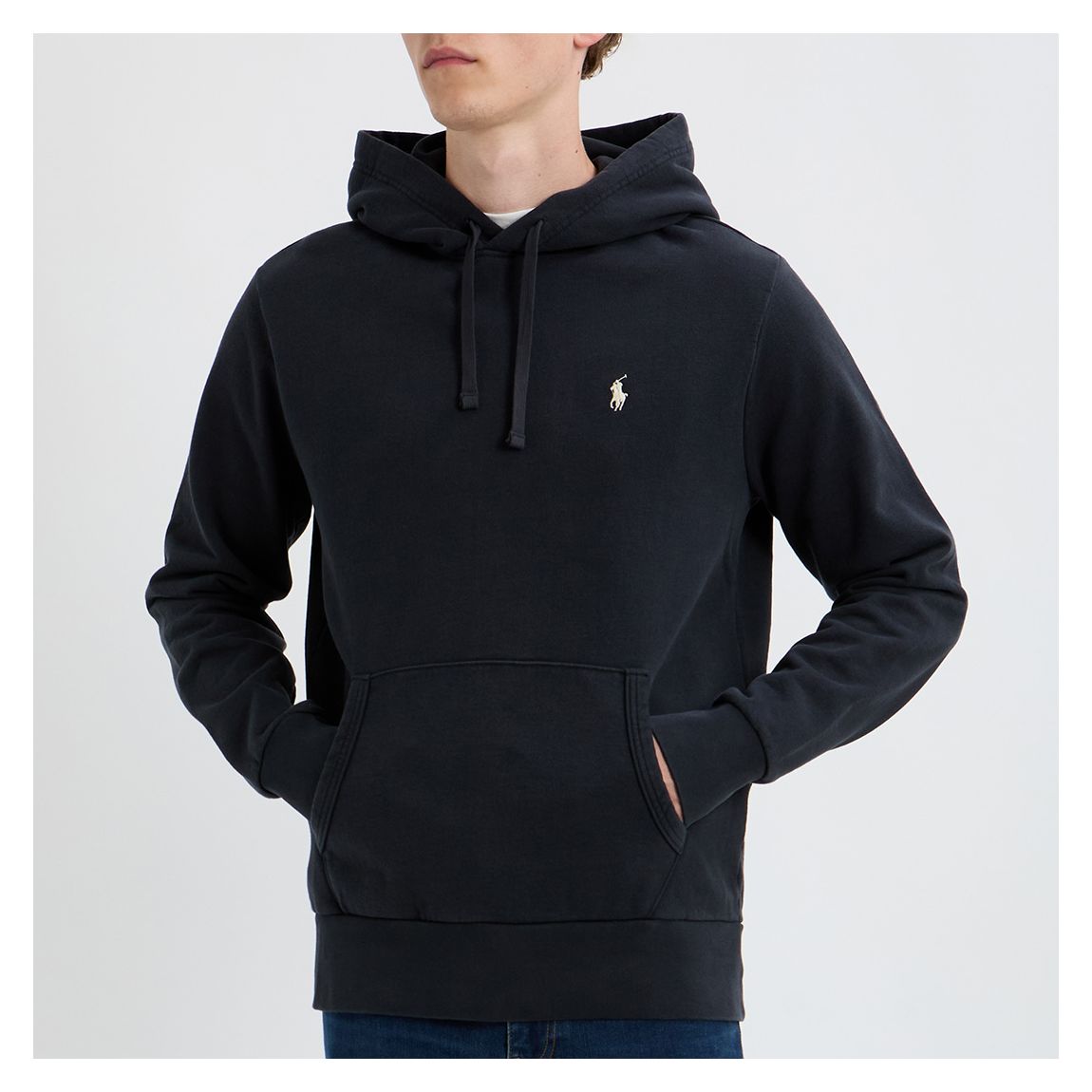 Washed Black Fleece Cotton Hoodie main product photo