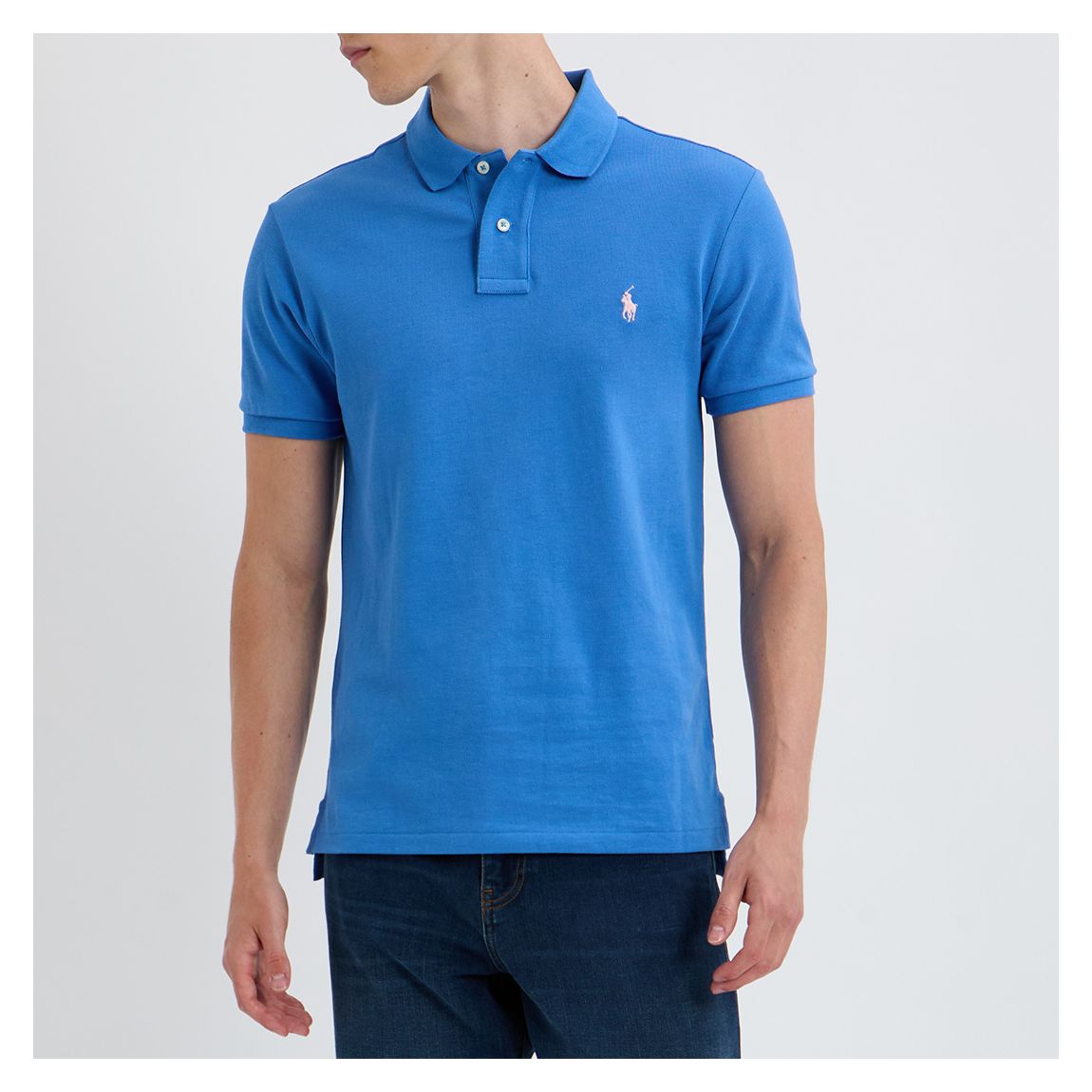 Blue Slim Fit Mesh Cotton Polo Shirt main product photo