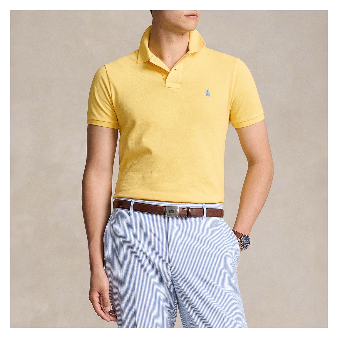 Yellow Slim Fit Mesh Cotton Polo Shirt main product photo