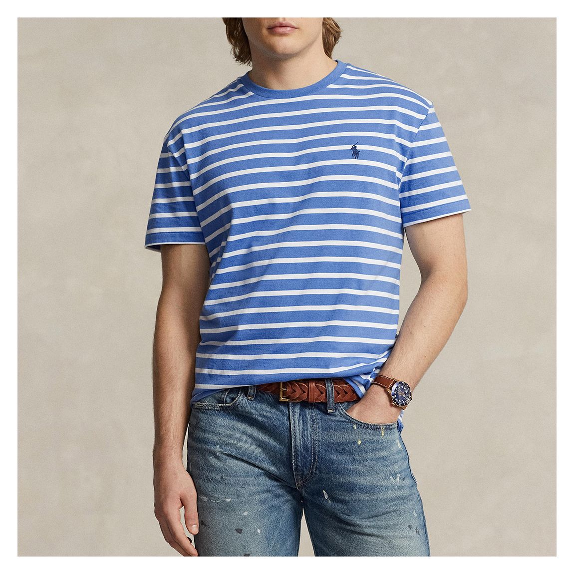 Blue Classic Fit Striped Cotton T-Shirt main product photo
