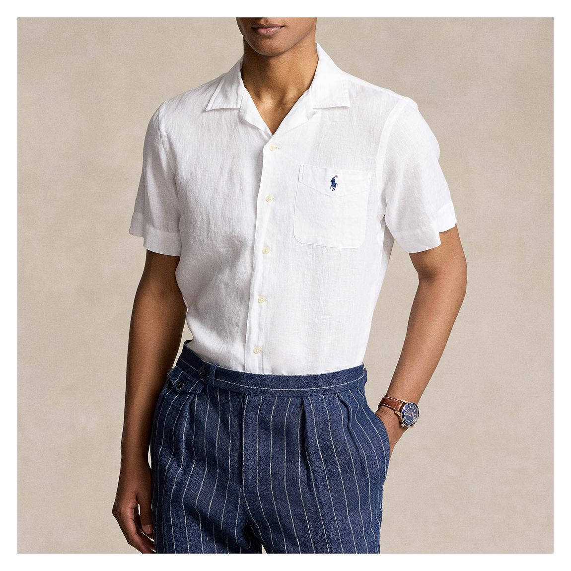 White Classic Fit Linen Shirt main product photo