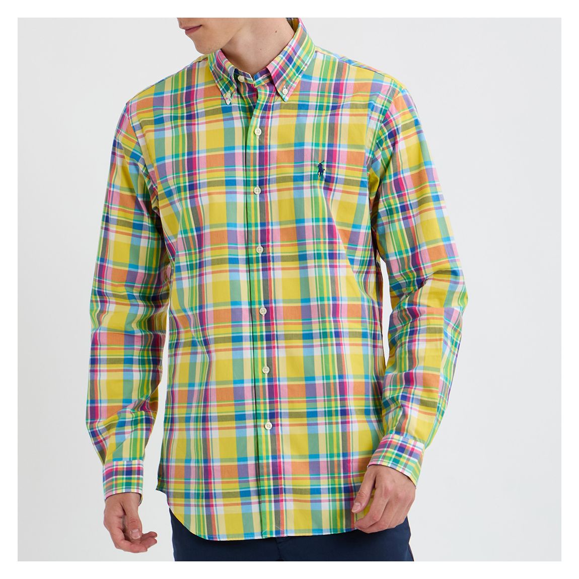Yellow Slim Fit Plaid Cotton Poplin Shirt main product photo