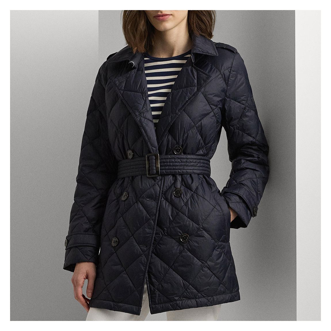 Navy Quilted Belted Coat main product photo