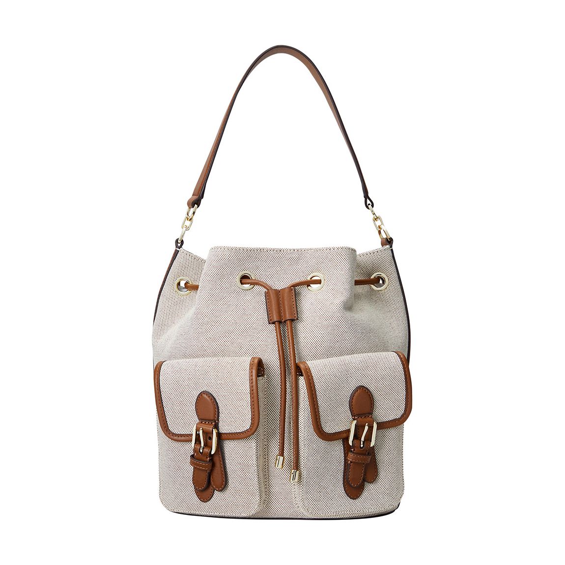 Tan Andie Canvas Leather Drawstring Bag main product photo