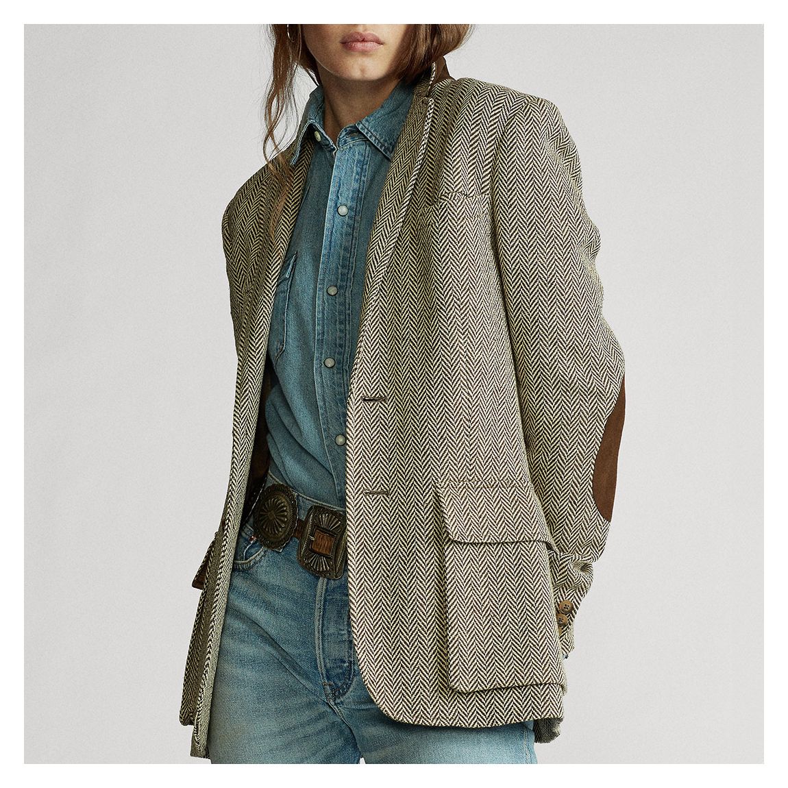 Brown Herringbone Silk Blend Blazer main product photo