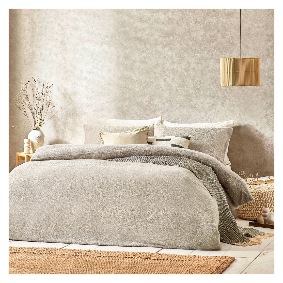 Boucle Single Duvet Set, Greige main product photo