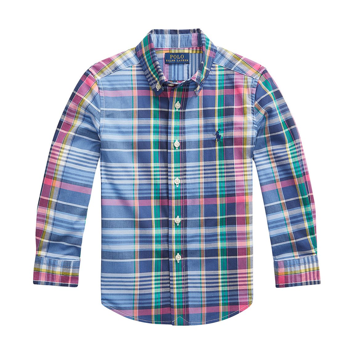 Younger Boy′s Blue Gingham Cotton Poplin Shirt main product photo