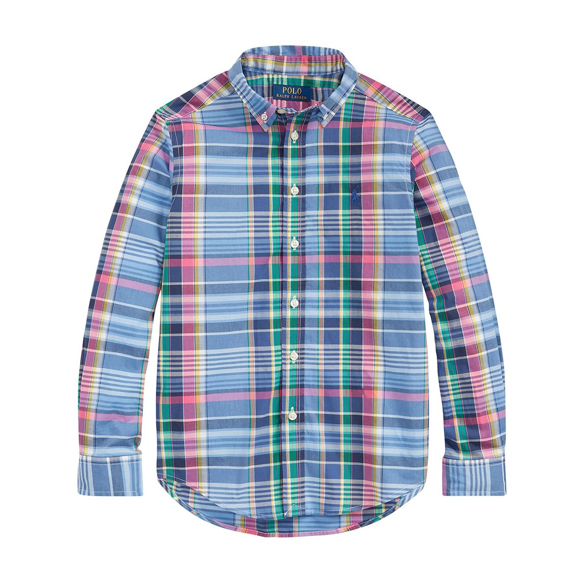 Older Boy′s Blue Gingham Cotton Poplin Shirt main product photo