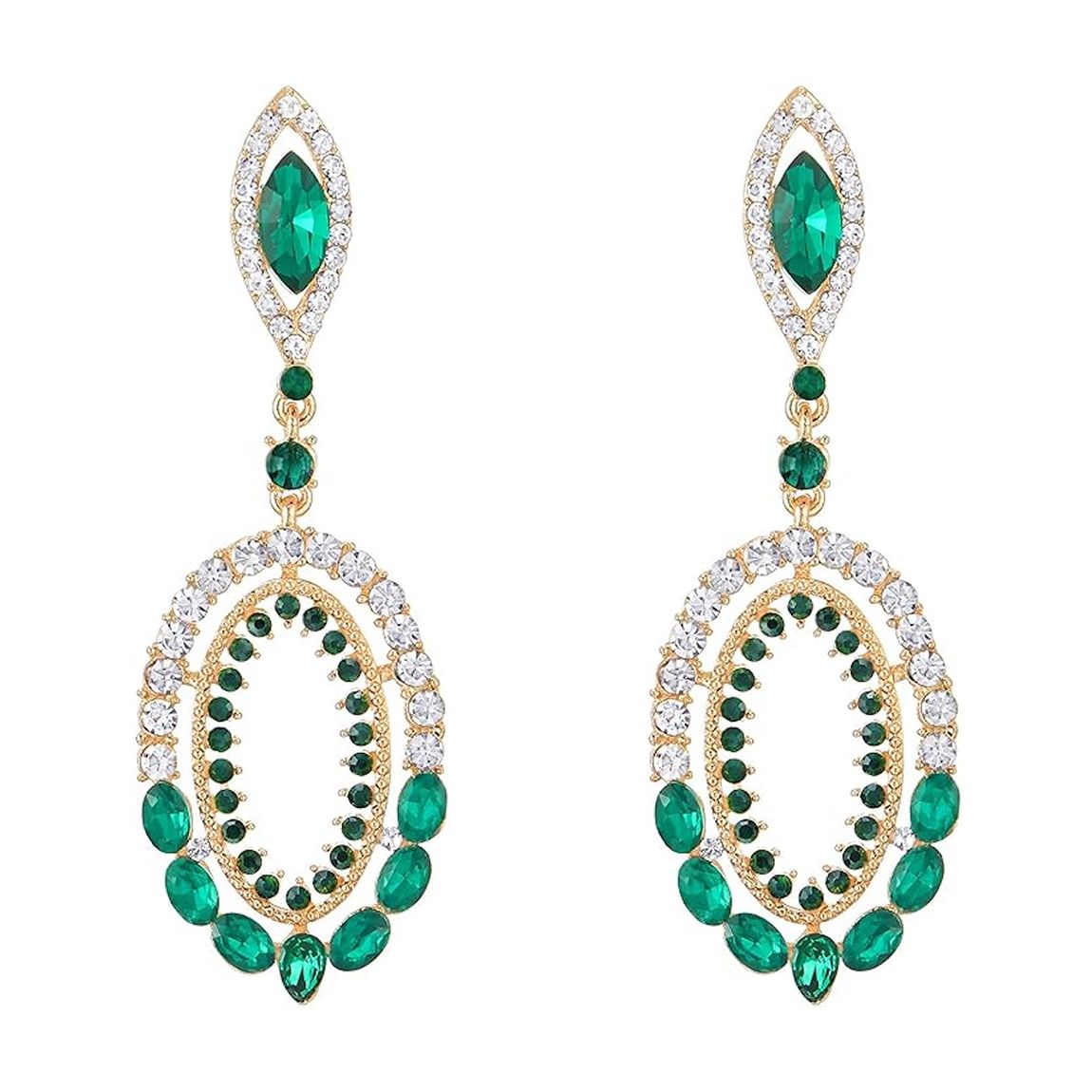 18K Gold Green Chandelier Earrings main product photo