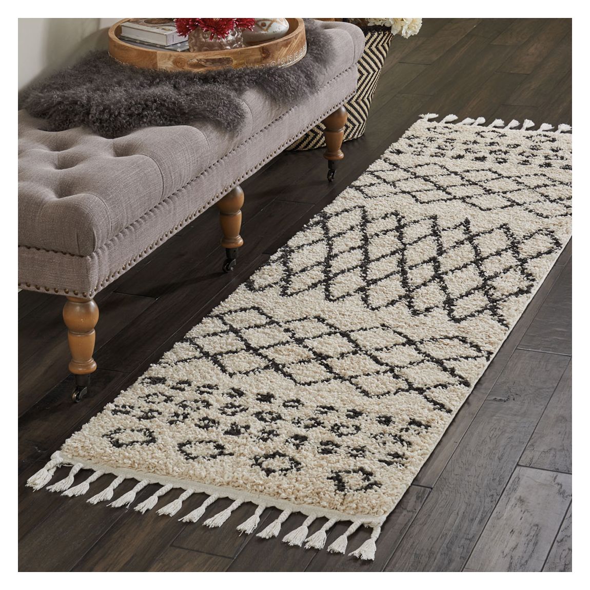 Moroccan Shag 246x66cm Runner Rug, Cream main product photo
