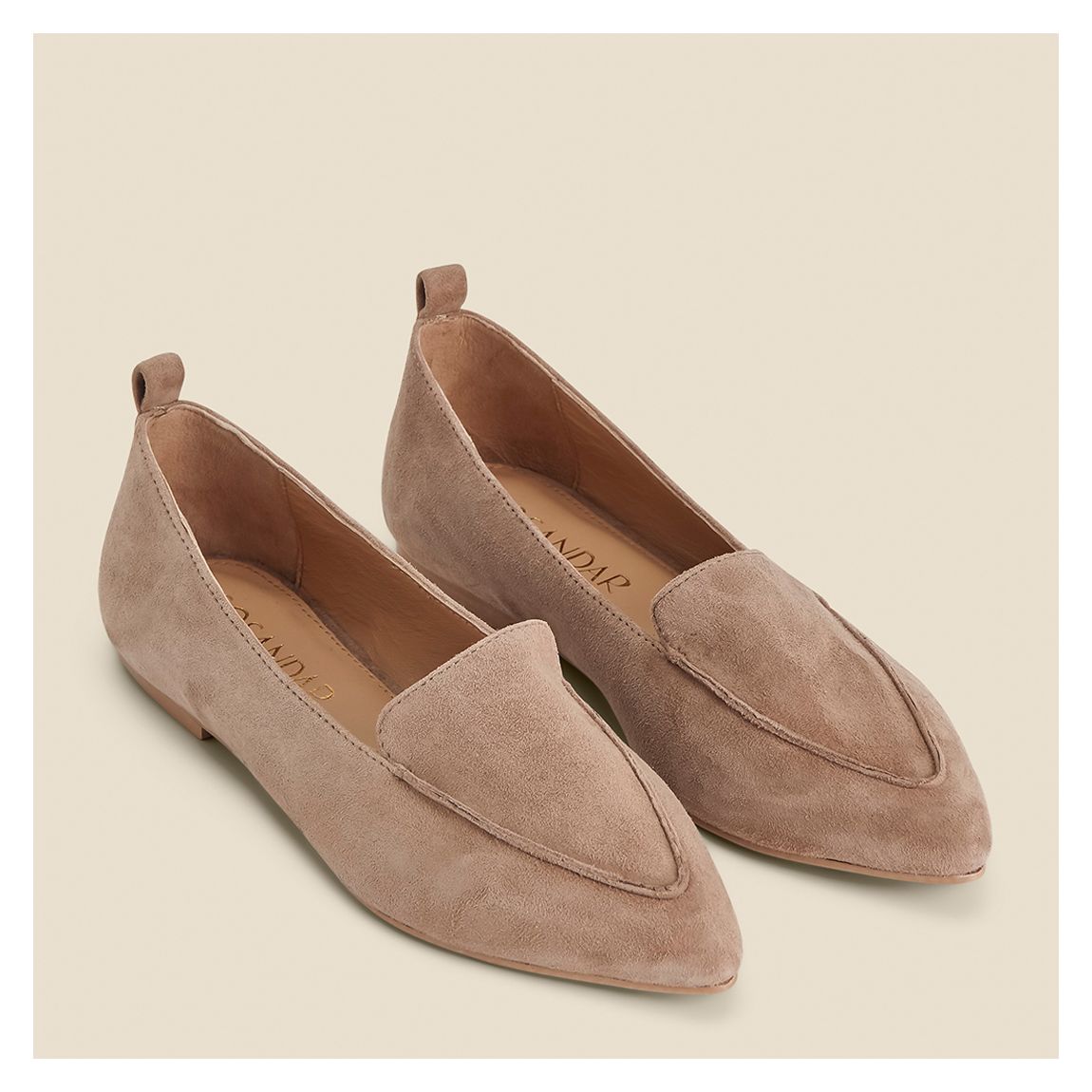 Taupe Pointed Toe Leather Flat Mules main product photo