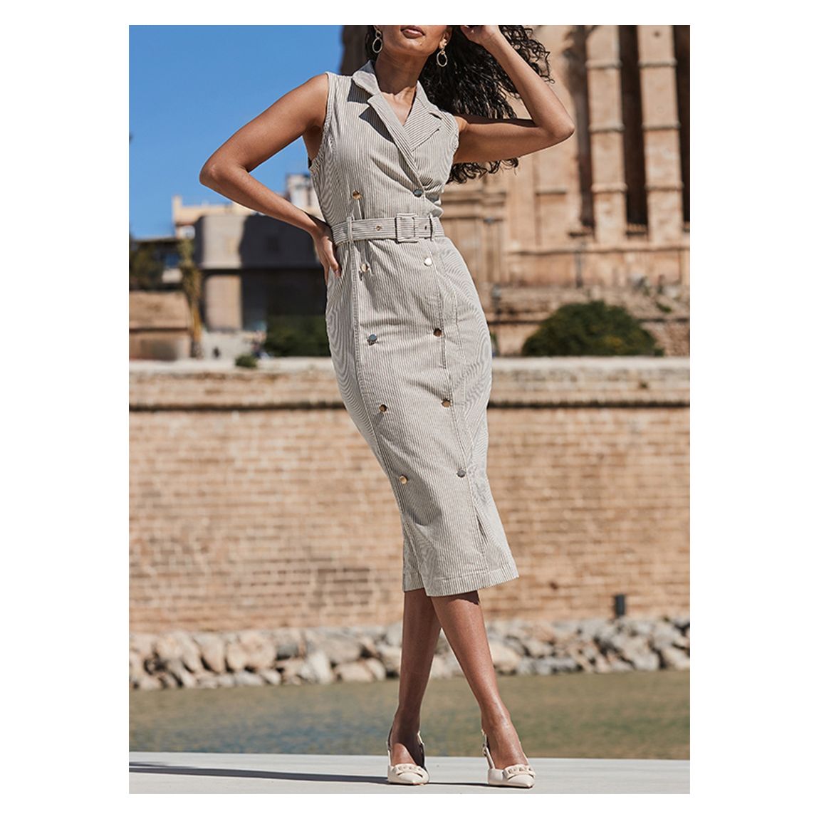 Ecru Stripe Denim Blazer Dress main product photo