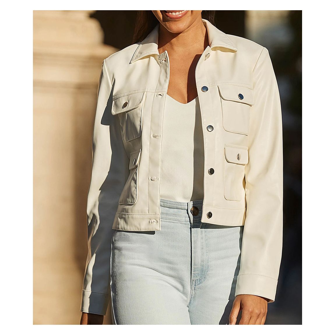 Ecru Leather Look Utility Jacket main product photo