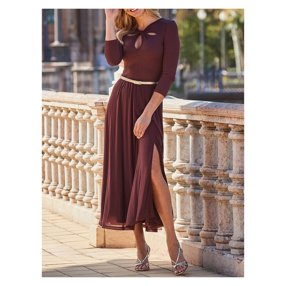 Burgundy Fit & Flare Midi Dress main product photo