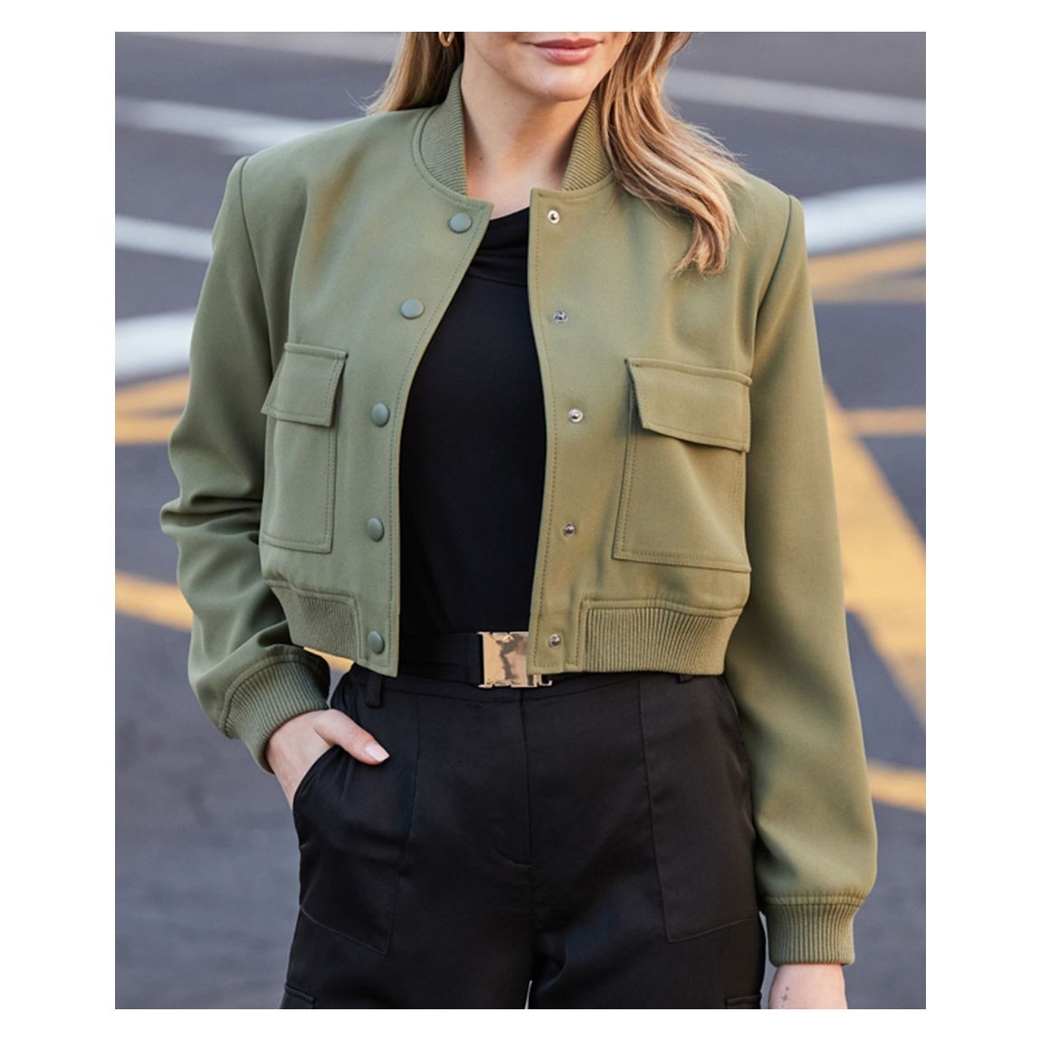 Khaki Utility Bomber Jacket main product photo
