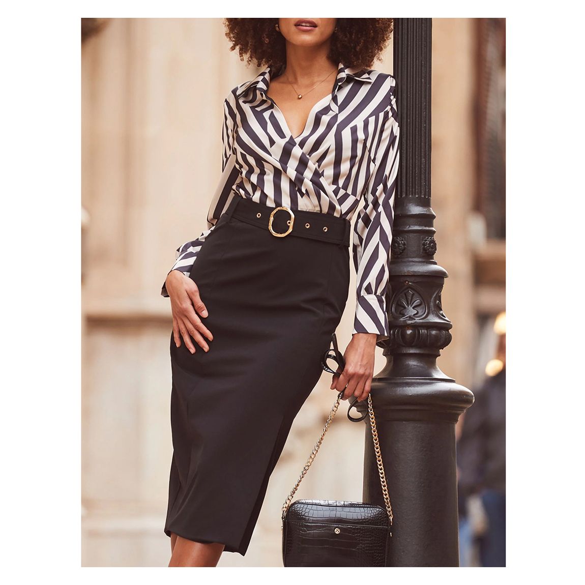 Black Two Part Belted Pencil Dress main product photo