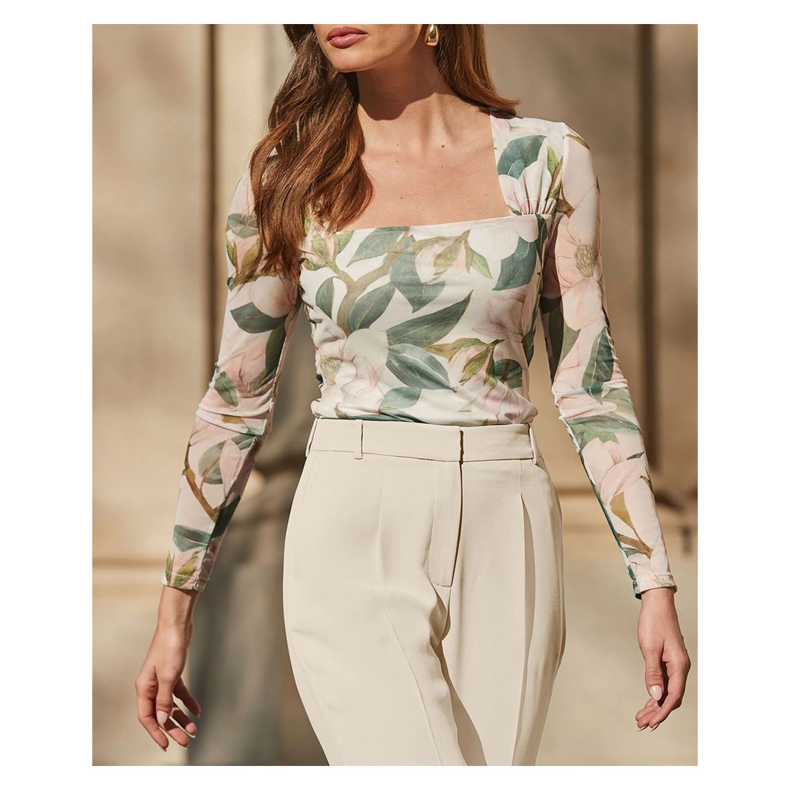Multi Floral Print Mesh Top main product photo