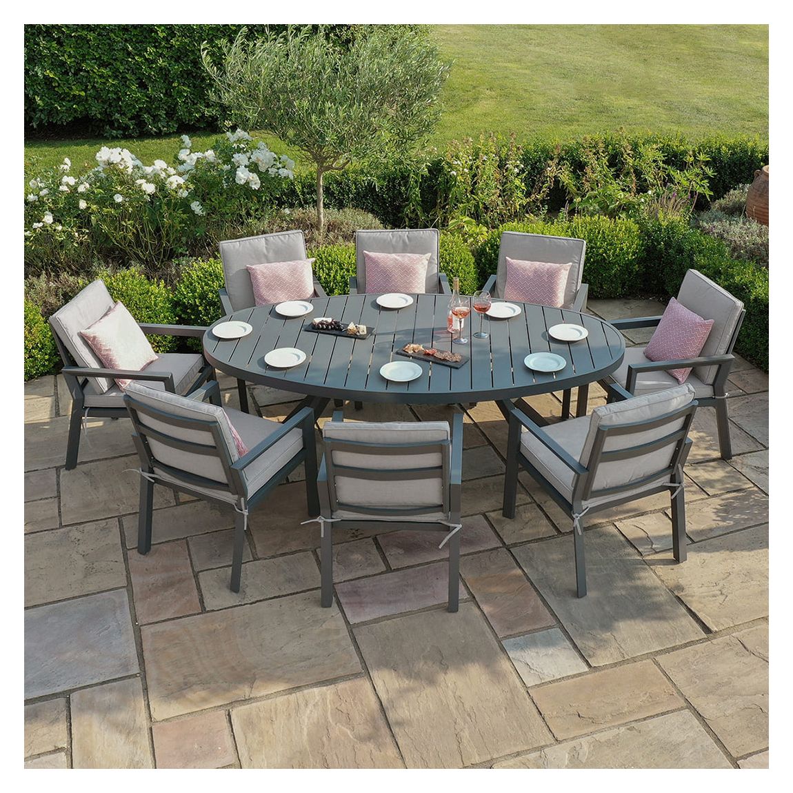 New York 8 Seat Oval Dining Set / Dove Grey main product photo