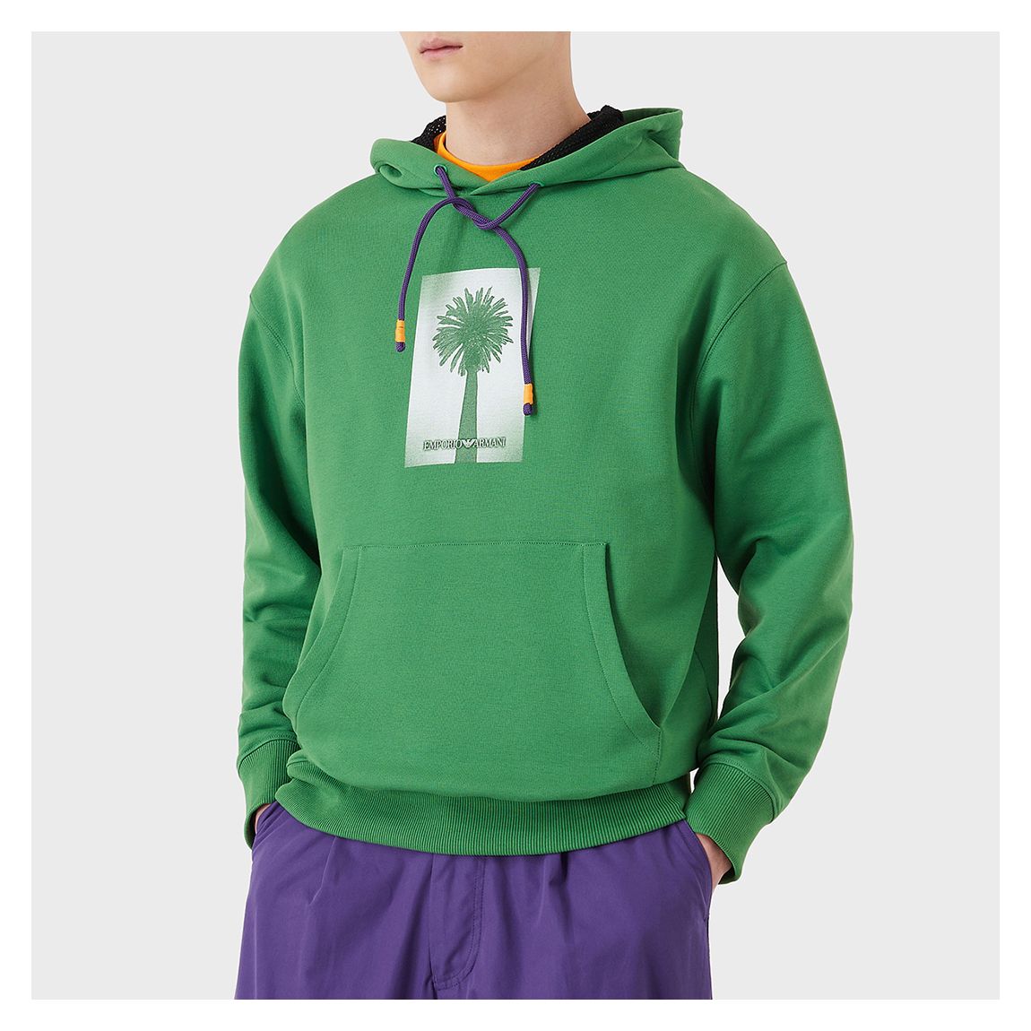 Green Drawstring Cotton Blend Hoodie main product photo
