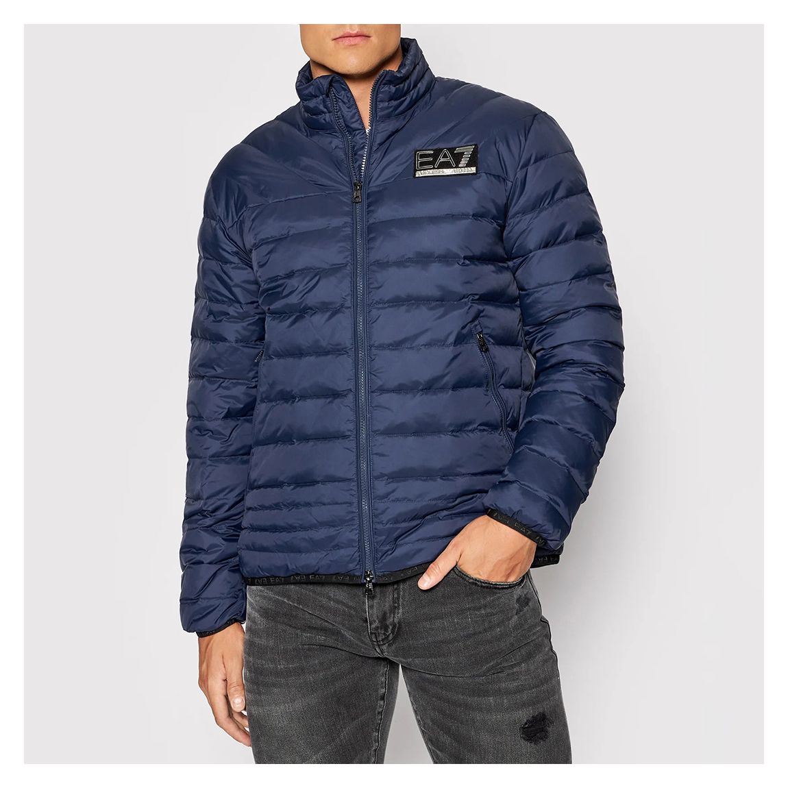 Blue High Neck Quilted Jacket main product photo