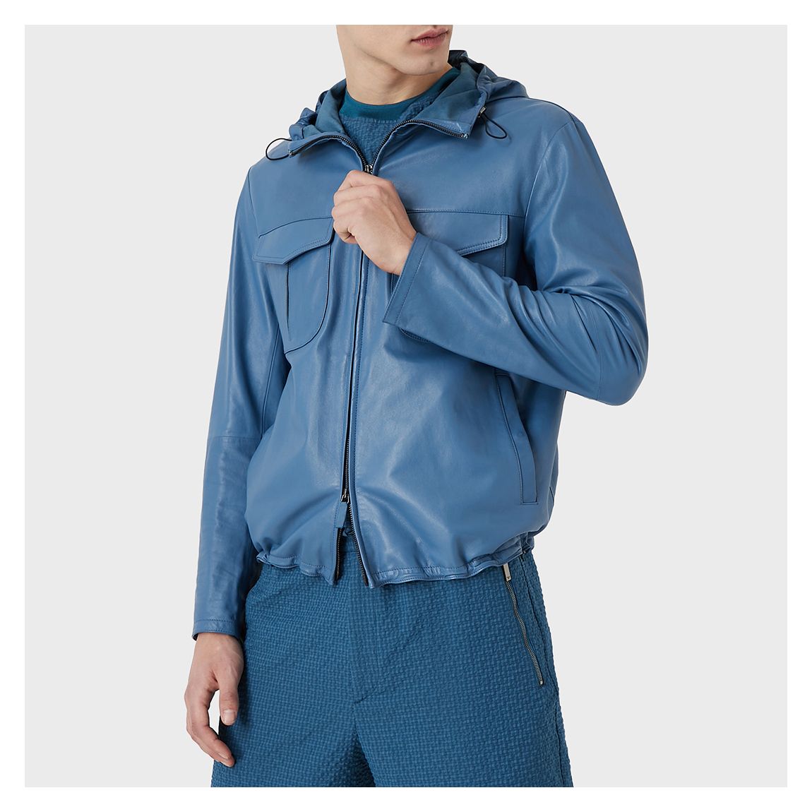 Blue Zip Leather Jacket main product photo